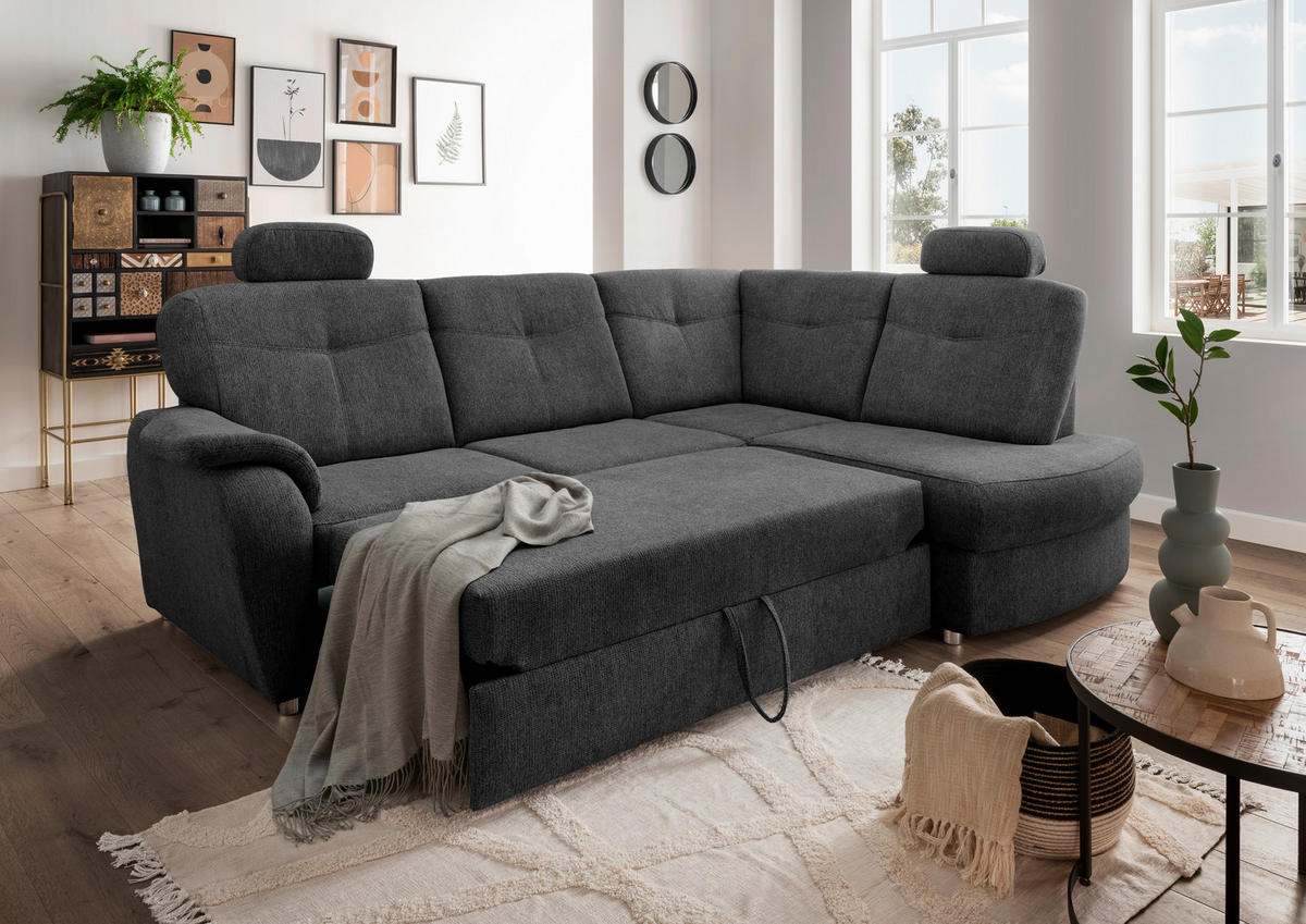 ECKSCHLAFSOFA in Chenille Anthrazit  - Chromfarben/Anthrazit, Modern, Kunststoff/Textil (264/180cm) - Livetastic