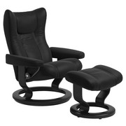 Sesselset Wing M Echtleder Hocker - Schwarz, Design, Leder/Holz (76/101/71cm) - Stressless
