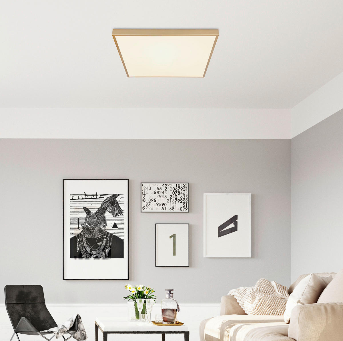 LED-DECKENLEUCHTE 45/46/3 cm   - Messingfarben/Opal, KONVENTIONELL, Kunststoff/Metall (45/46/3cm) - Globo