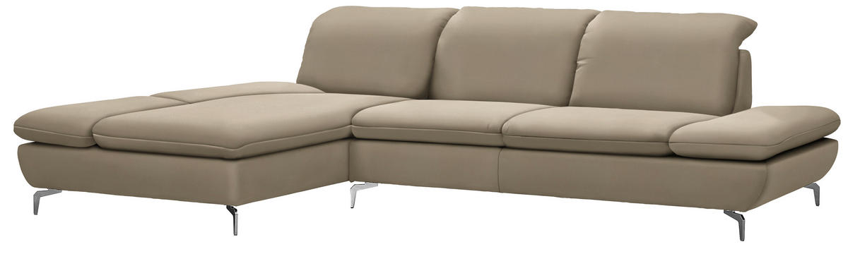 ECKSOFA in Echtleder Graubraun  - Graubraun/Silberfarben, Design, Leder/Metall (200/315cm) - Chilliano