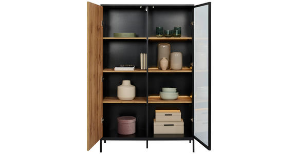 HIGHBOARD  in 103/167/38 cm  - Eiche Wotan/Schwarz, KONVENTIONELL, Glas/Holzwerkstoff (103/167/38cm) - Xora