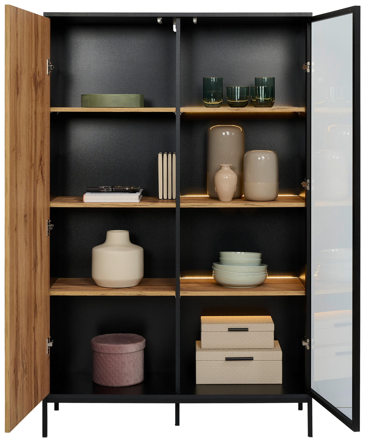 HIGHBOARD  in 103/167/38 cm  - Eiche Wotan/Schwarz, KONVENTIONELL, Glas/Holzwerkstoff (103/167/38cm) - Xora