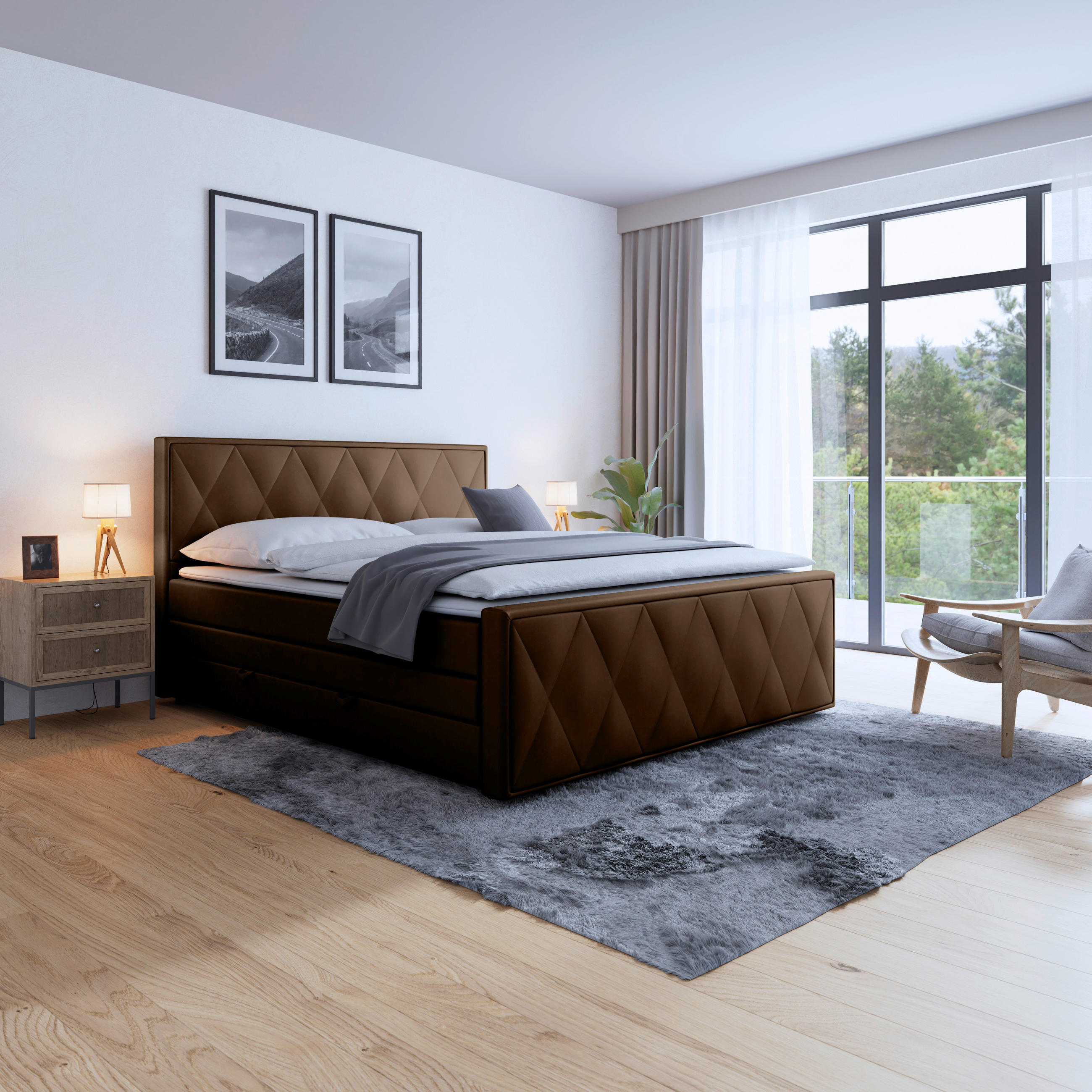BOXSPRINGBETT 180/200 cm  in Braun  - Schwarz/Braun, Modern, Holz/Textil (180/200cm) - MID.YOU