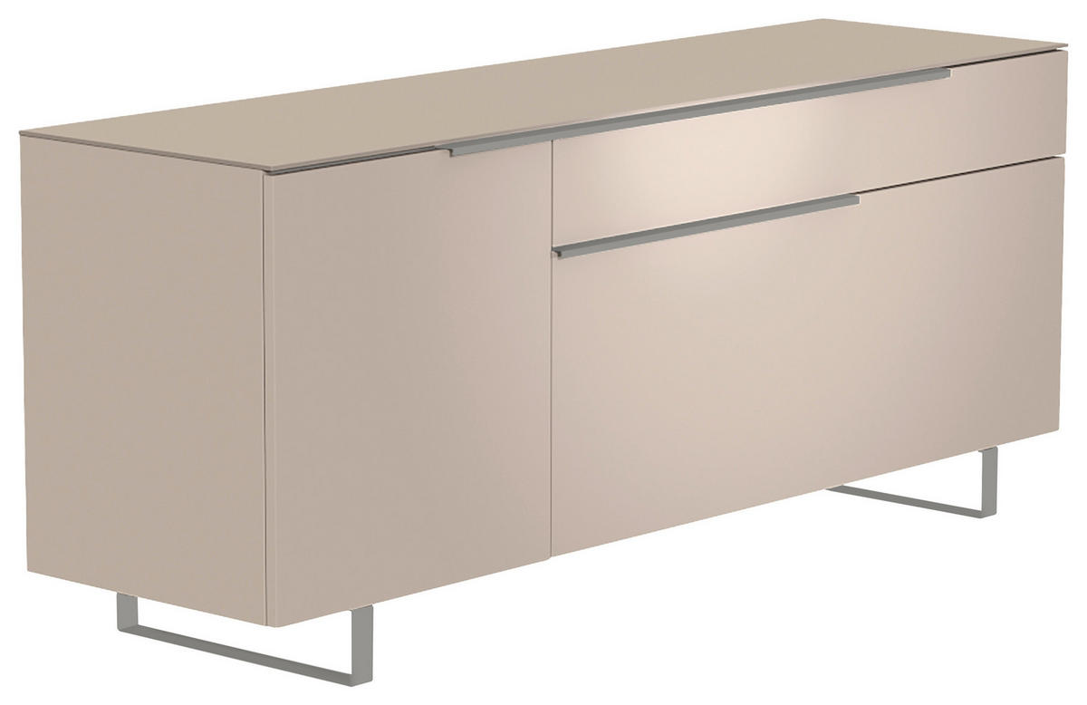 LOWBOARD Alufarben, Sandfarben  160/66/45 cm  - Sandfarben/Alufarben, Design, Glas/Holzwerkstoff (160/66/45cm) - Moderano