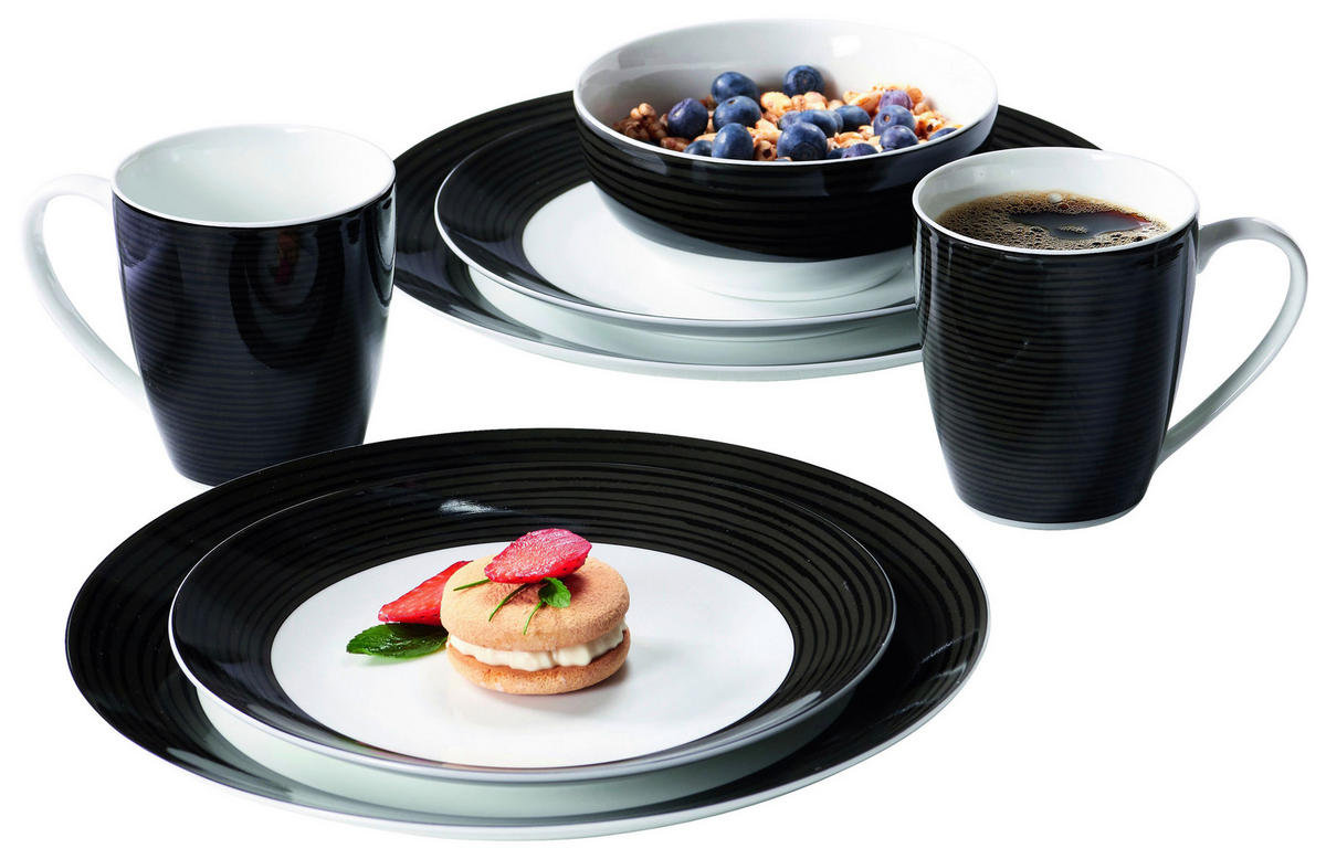 KOMBISERVICE Schwarz, Weiß VELVET 16-teilig 4 Personen  - Schwarz/Weiß, Basics, Keramik (30/26/31cm) - Ritzenhoff Breker