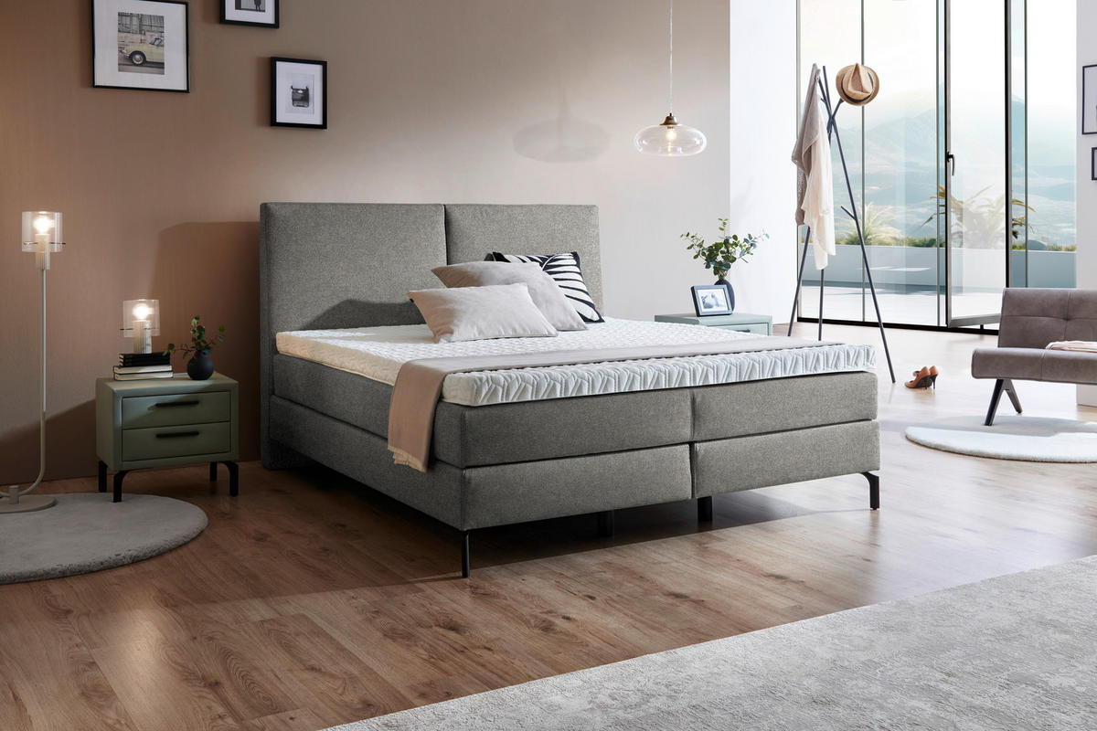 BOXSPRINGBETT 160/200 cm  in Taupe  - Taupe/Schwarz, Konventionell, Textil/Metall (160/200cm) - Dieter Knoll