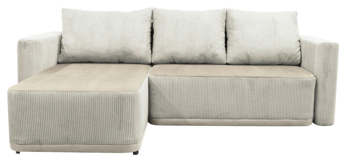 ECKSOFA STELLA Beige Plüsch Rückenkissen, Bettkasten  - Beige/Schwarz, Design, Kunststoff/Textil (166/234cm) - MID.YOU