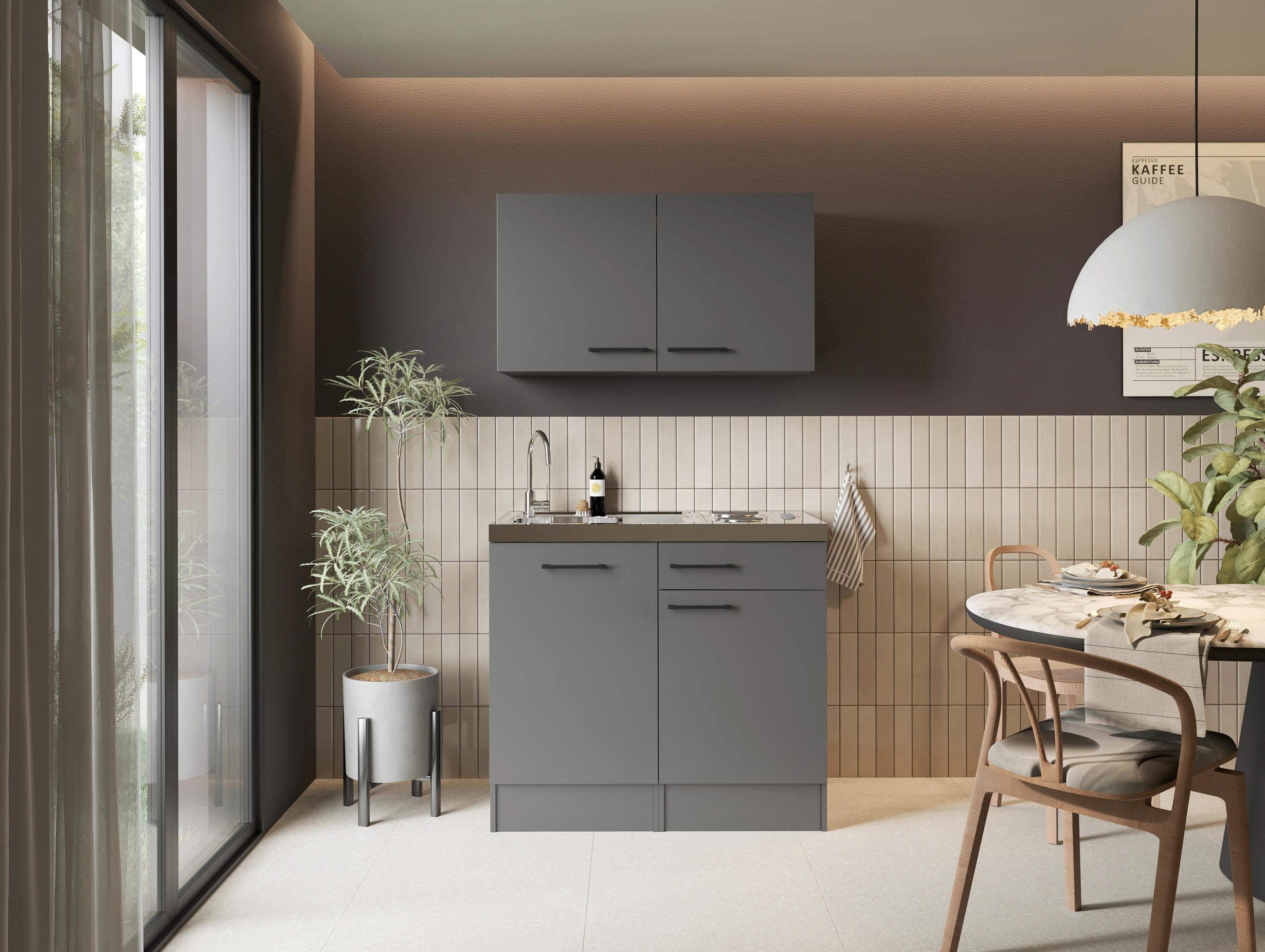 MINIKÜCHE 100 cm   in Grau  - Schwarz/Grau, Trend, Holzwerkstoff/Metall (100cm) - Respekta
