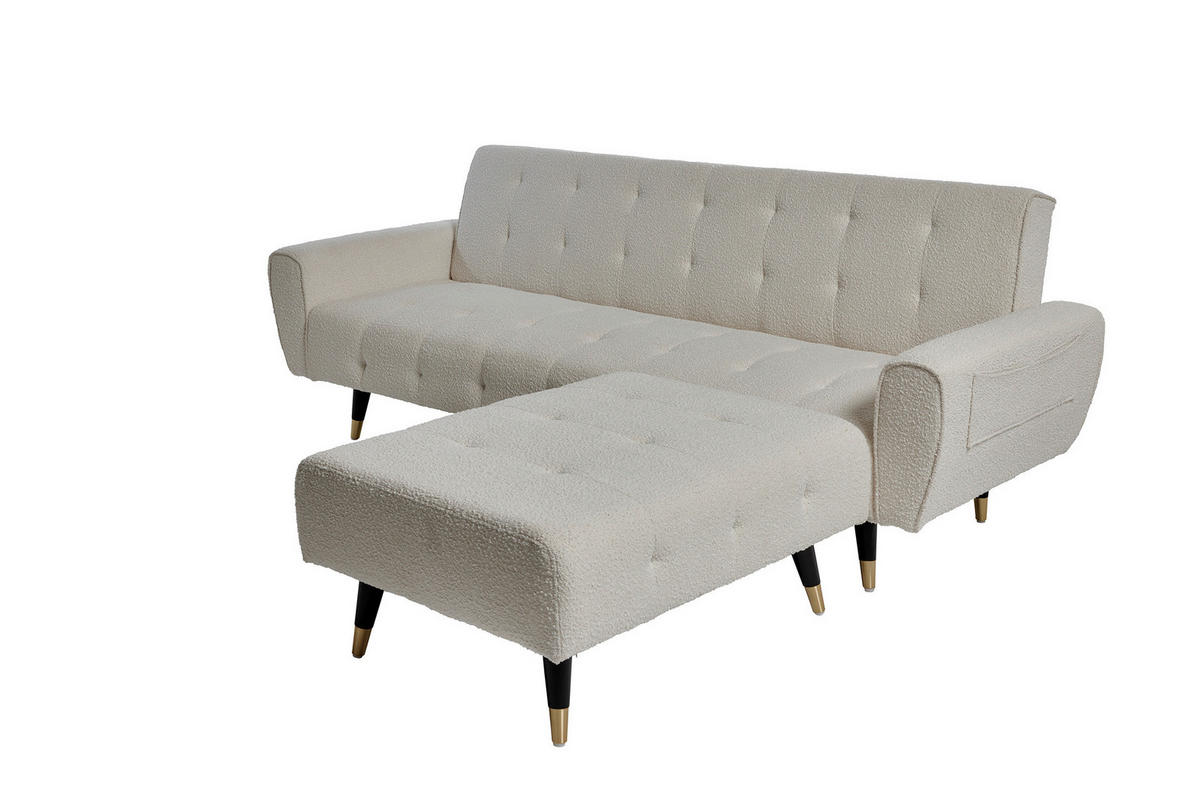 SCHLAFSOFA Bouclé Weiß  - Weiß, MODERN, Holz/Textil (213/83/153/173cm) - MID.YOU