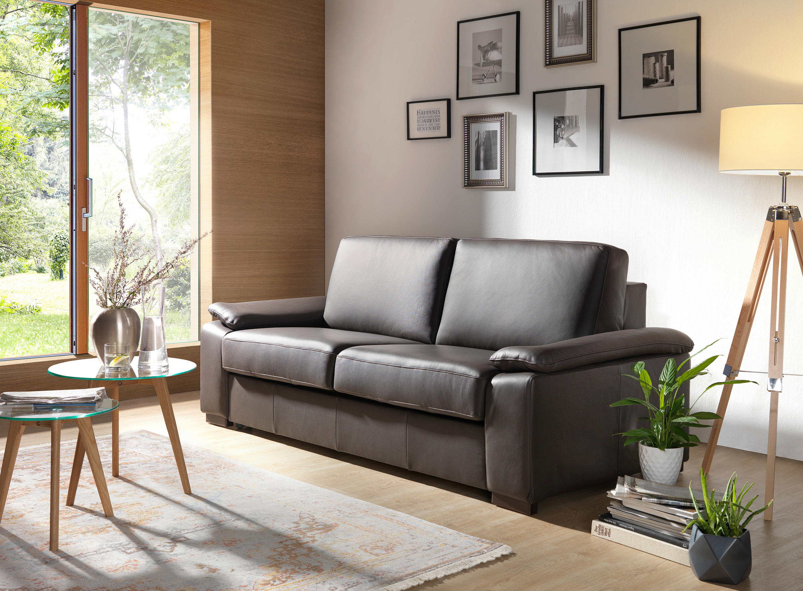 SCHLAFSOFA in Echtleder Dunkelbraun  - Wengefarben/Dunkelbraun, KONVENTIONELL, Leder/Holz (216/86/97cm) - Novel