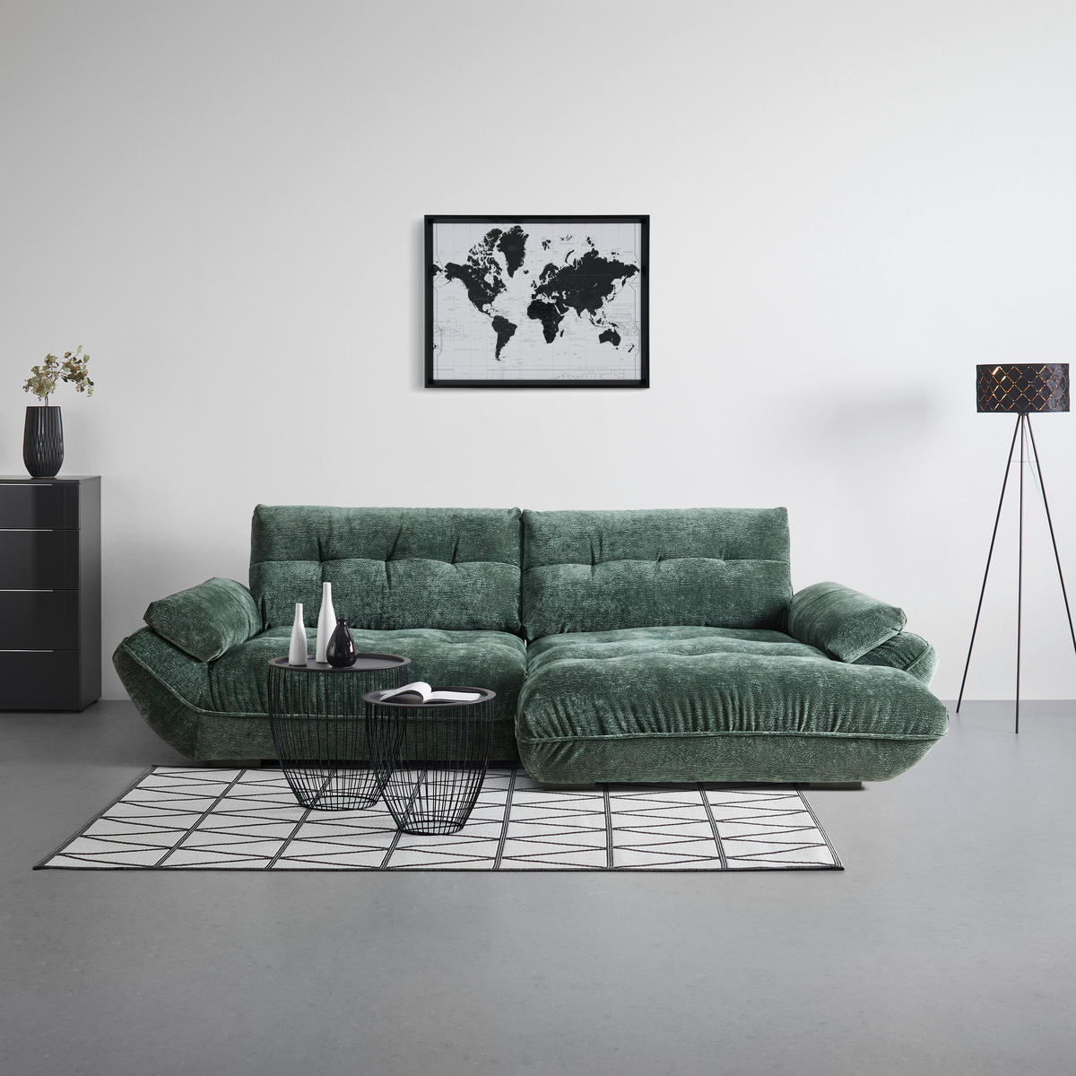 SEDACÍ SOUPRAVA, textil, tmavě zelená - černá/tmavě zelená, Moderní, textil/plast (317/63/179cm) - Landscape