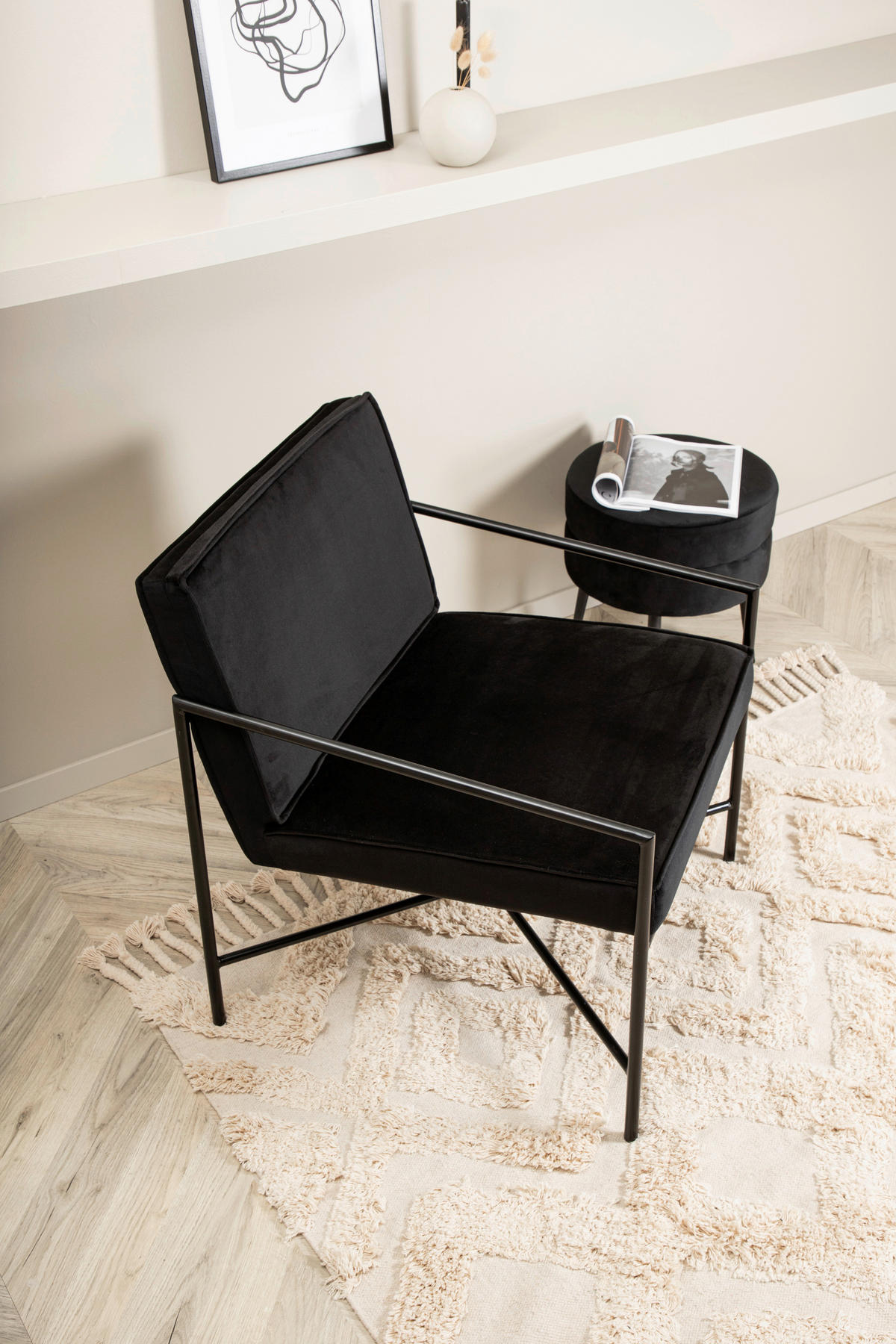 SESSEL in Samt Schwarz  - Schwarz, Design, Textil/Metall (66/78/65cm) - Livetastic