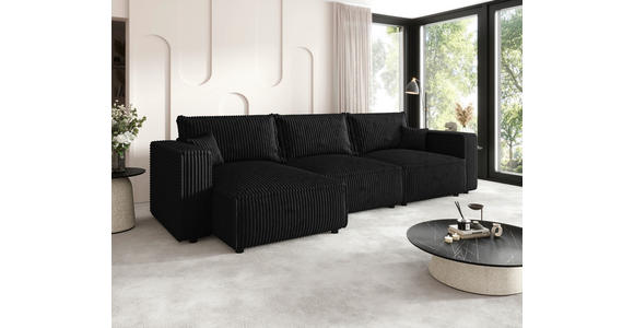 ECKSOFA Anthrazit Cord Zierkissen, Rückenkissen, Schlaffunktion, Rücken echt  - Anthrazit/Schwarz, MODERN, Kunststoff/Textil (350/168cm) - Xora