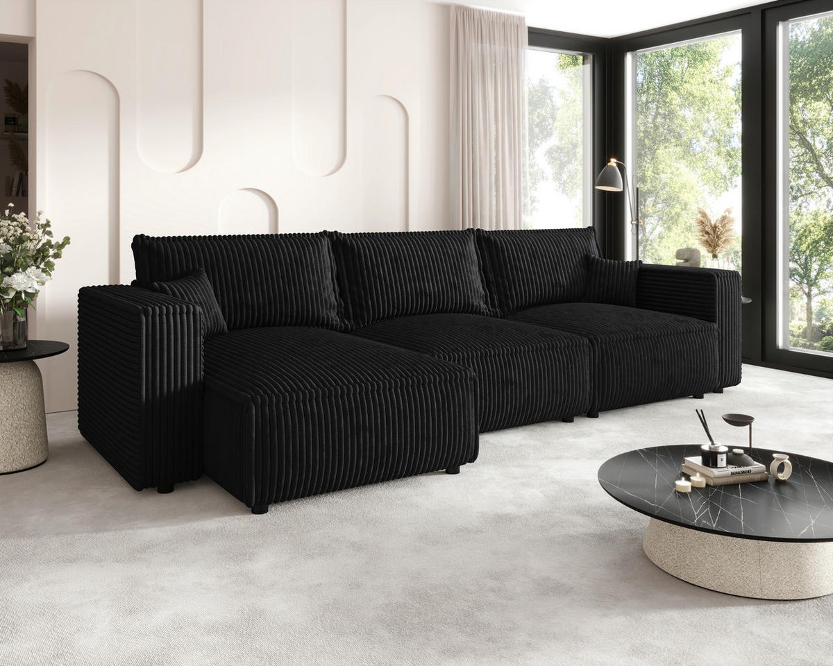 ECKSOFA Anthrazit Cord Zierkissen, Rückenkissen, Schlaffunktion, Rücken echt  - Anthrazit/Schwarz, MODERN, Kunststoff/Textil (350/168cm) - Xora