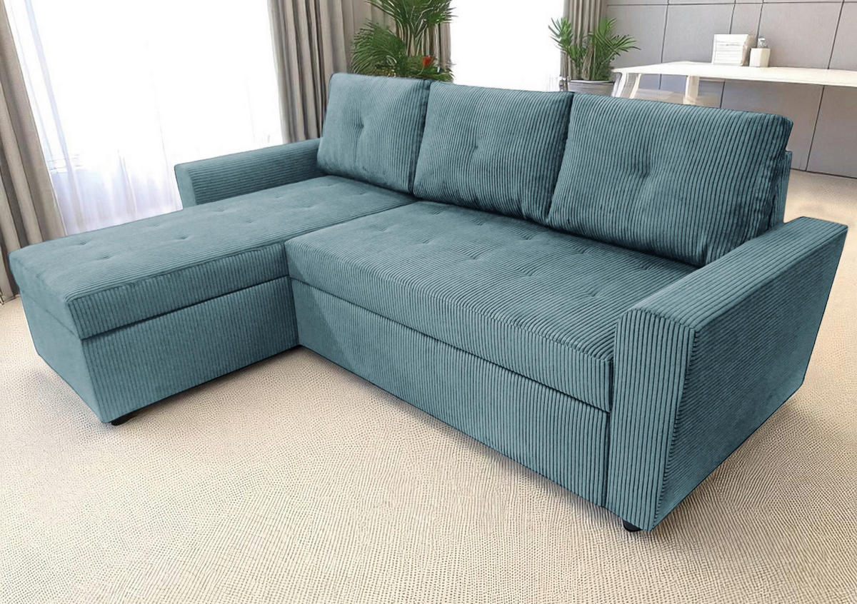 ECKSOFA TERMOLI in Cord Hellblau  155/231 cm  - Schwarz/Hellblau, Design, Kunststoff/Textil (155/231cm) - MID.YOU