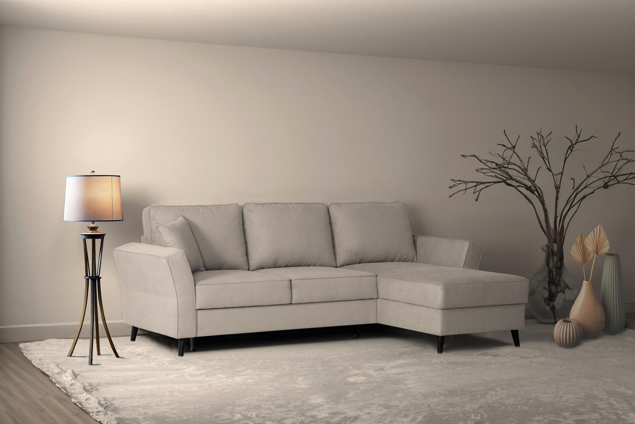 ECKSOFA Beige Velours  - Beige/Schwarz, KONVENTIONELL, Holz/Textil (244/159cm) - Carryhome