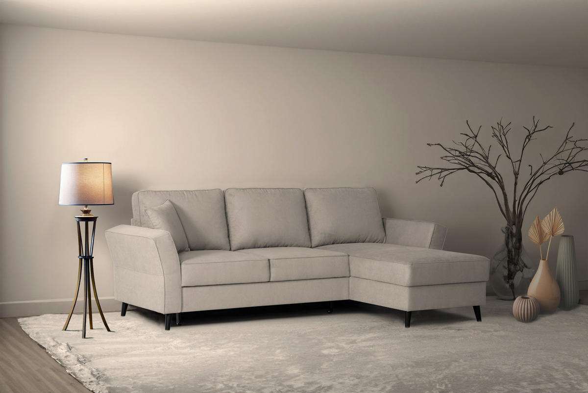 ECKSOFA in Velours Beige  - Beige/Schwarz, Konventionell, Holz/Textil (244/159cm) - Carryhome