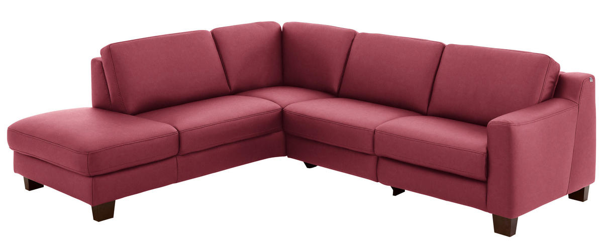 ECKSOFA in Echtleder Bordeaux  - Eichefarben/Bordeaux, Design, Leder/Holz (235/259cm) - Valdera