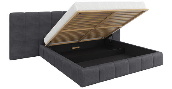 POLSTERBETT gepolstertes Kopfteil, Lattenrost, Bettkasten Anthrazit 160/200 cm  - Anthrazit/Schwarz, Design, Holz/Kunststoff (160/200cm) - Carryhome