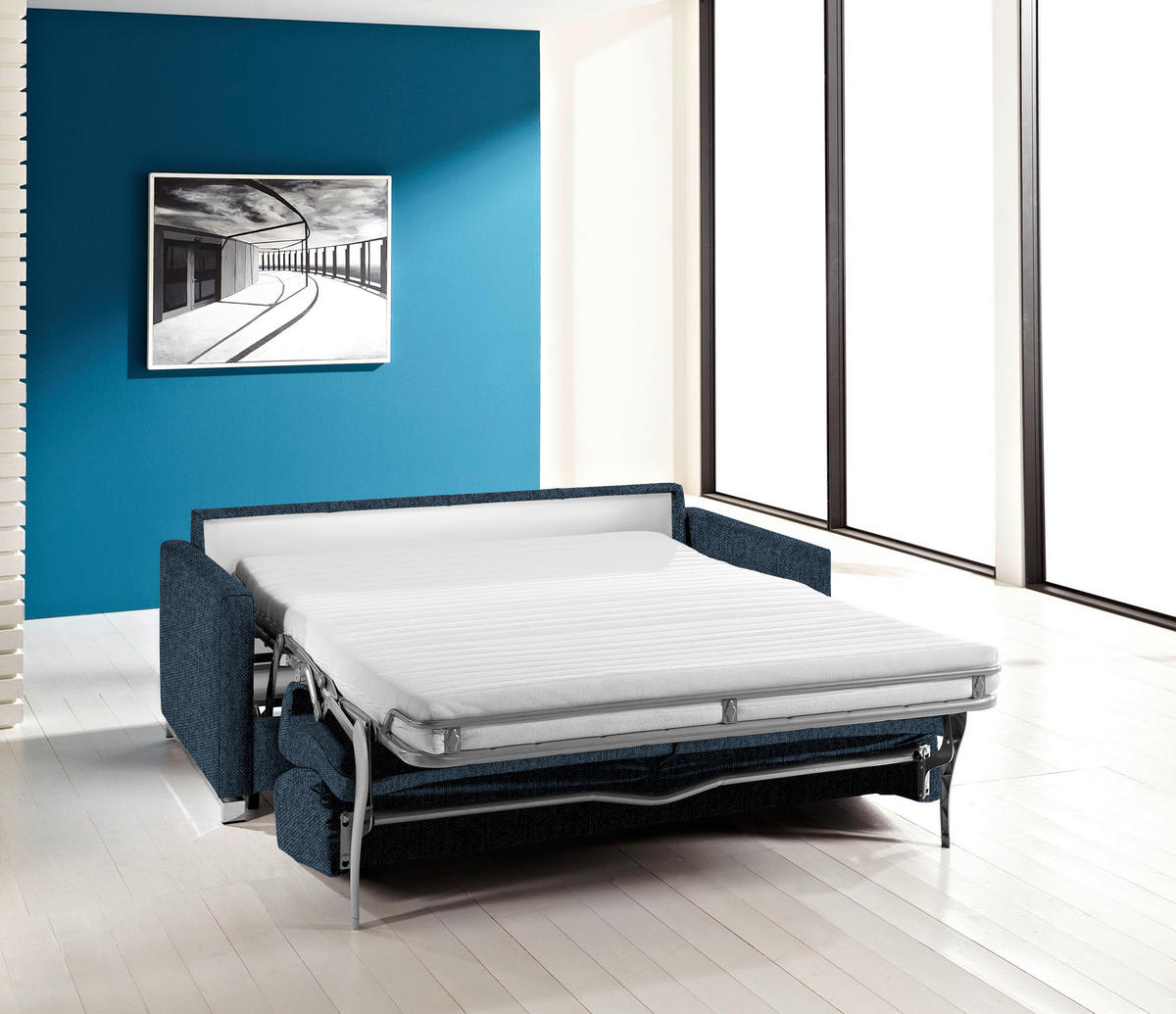 SCHLAFSOFA in Textil Dunkelblau  - Chromfarben/Dunkelblau, Design, Textil/Metall (185/84/100cm) - Bali