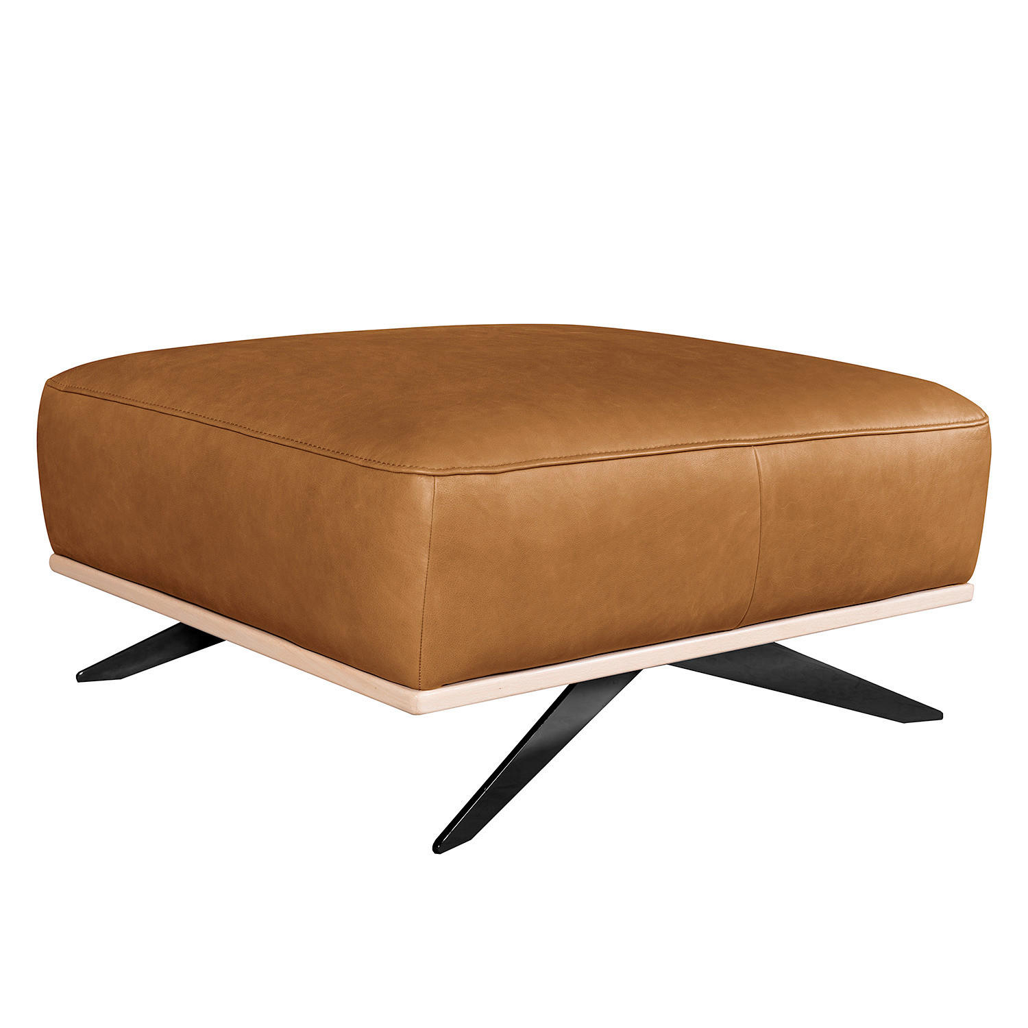 HOCKER Echtleder Cognac  - Cognac/Schwarz, Design, Leder/Metall (95/46/80cm) - Livetastic