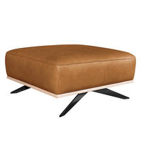 HOCKER Echtleder Cognac  - Cognac/Schwarz, Design, Leder/Metall (95/46/80cm) - Livetastic