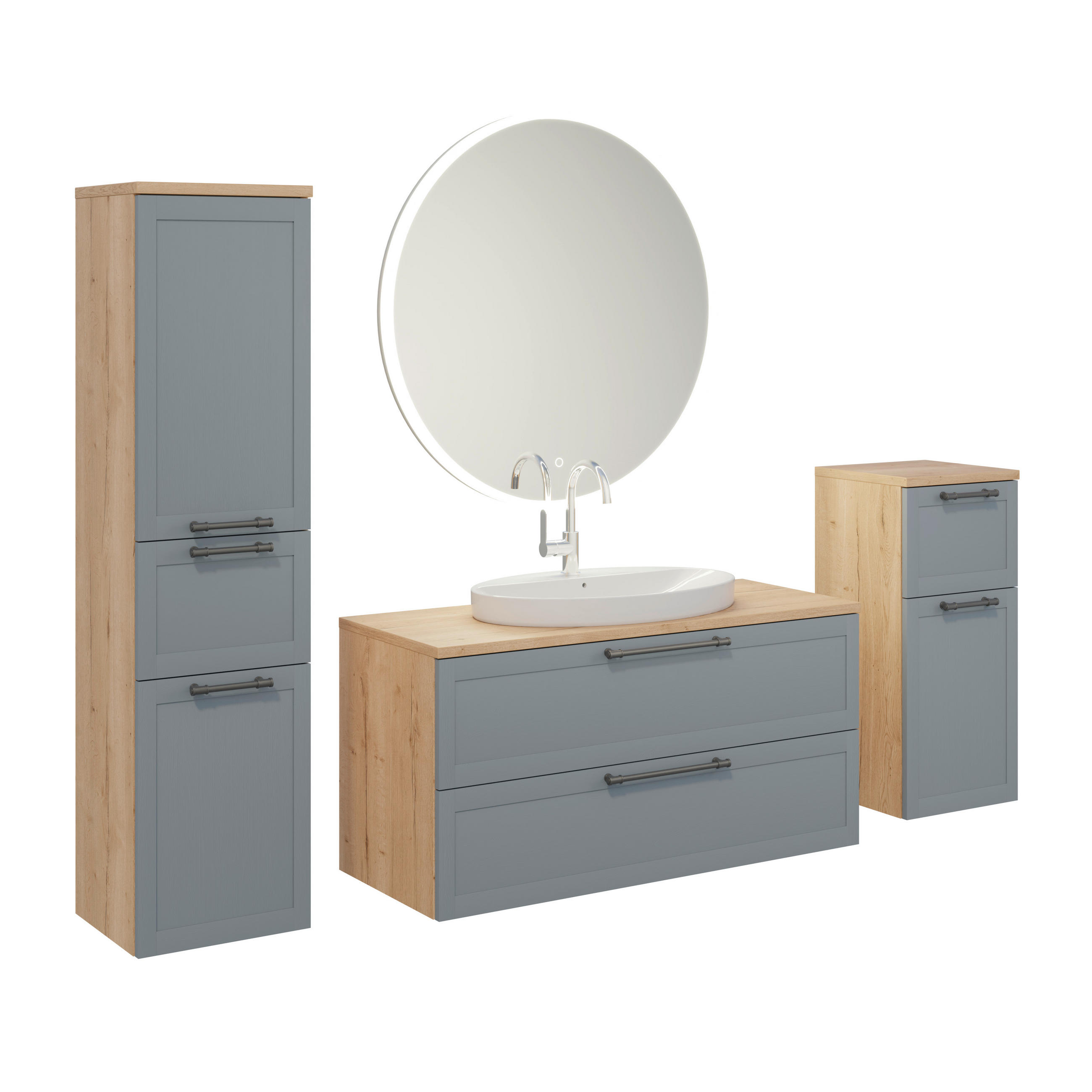 BADEZIMMER 5-teilig  in 200,3 cm  - Edelstahlfarben/Eichefarben, MODERN, Holzwerkstoff/Stein (200,3cm) - Celina Home