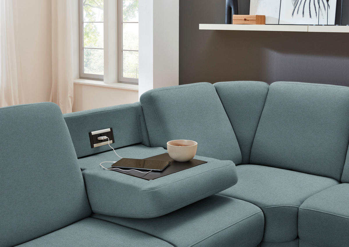 ECKSOFA Flachgewebe Blaugrau  - Blaugrau/Schwarz, Konventionell, Textil/Metall (287/269cm) - Beldomo System