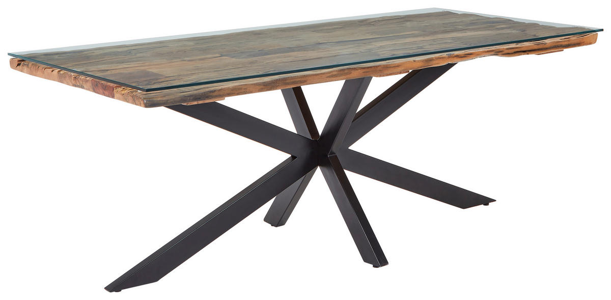 ESSTISCH in Holz, Metall, Glas 200/100/76 cm  - Schwarz/Braun, ROMANTIK / LANDHAUS, Glas/Holz (200/100/76cm) - Landscape