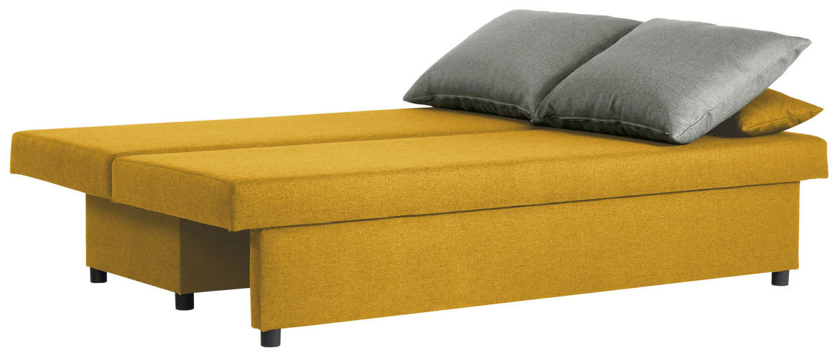 SCHLAFSOFA NEO Webstoff Gelb, Grau  inkl. Rückenkissen, Armlehnenkissen, Bettkasten  - Gelb/Schwarz, Basics, Kunststoff/Textil (192/82/82cm) - P & B