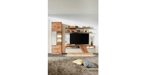 WOHNWAND Sonia  in Weiß, Buchefarben  274/206/54 cm  - Edelstahlfarben/Buchefarben, Design, Glas/Holz (274/206/54cm) - Valnatura