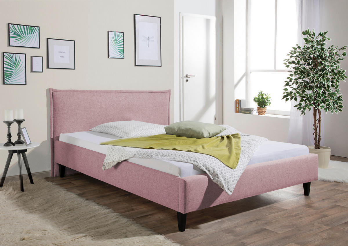 POLSTERBETT 140/200 cm,  in Rosa,  - Schwarz/Rosa, MODERN, Holz/Textil (140/200cm) - Livetastic
