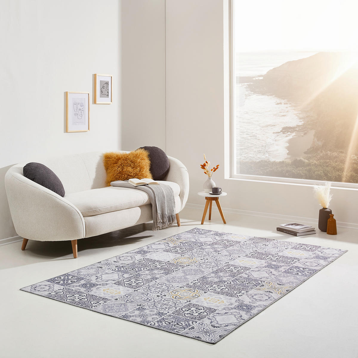 PLOCHO TKANÝ KOBEREC, 140/200 cm žltá, sivá - žltá/sivá, Trend, textil (140/200cm) - Novel
