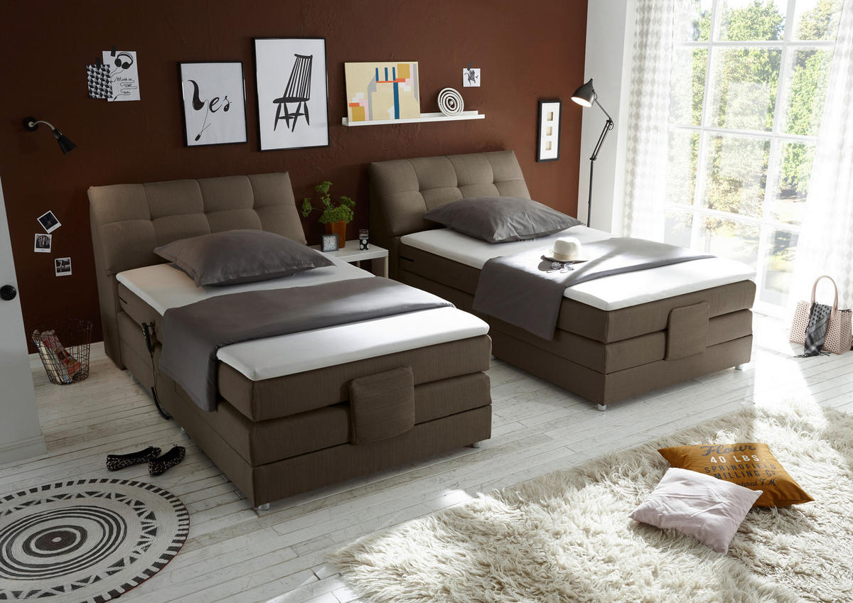BOXSPRINGBETT 120/200 cm,  in Dunkelbraun, Matratze, Bettkasten, Topper, motorische Verstellbarkeit, H2 = mittel  - Dunkelbraun/Silberfarben, Design, Kunststoff/Textil (120/200cm) - Esposa