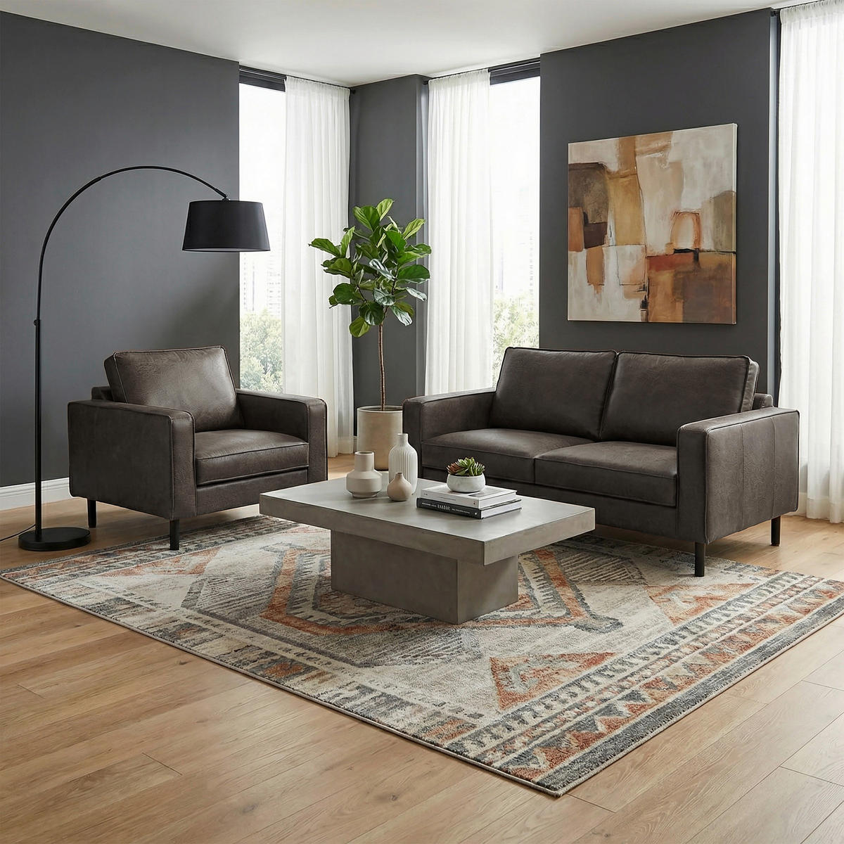 2-SITZER-SOFA  in Echtleder Fango   - Fango/Schwarz, Design, Leder/Metall (148/85/92cm) - Livetastic