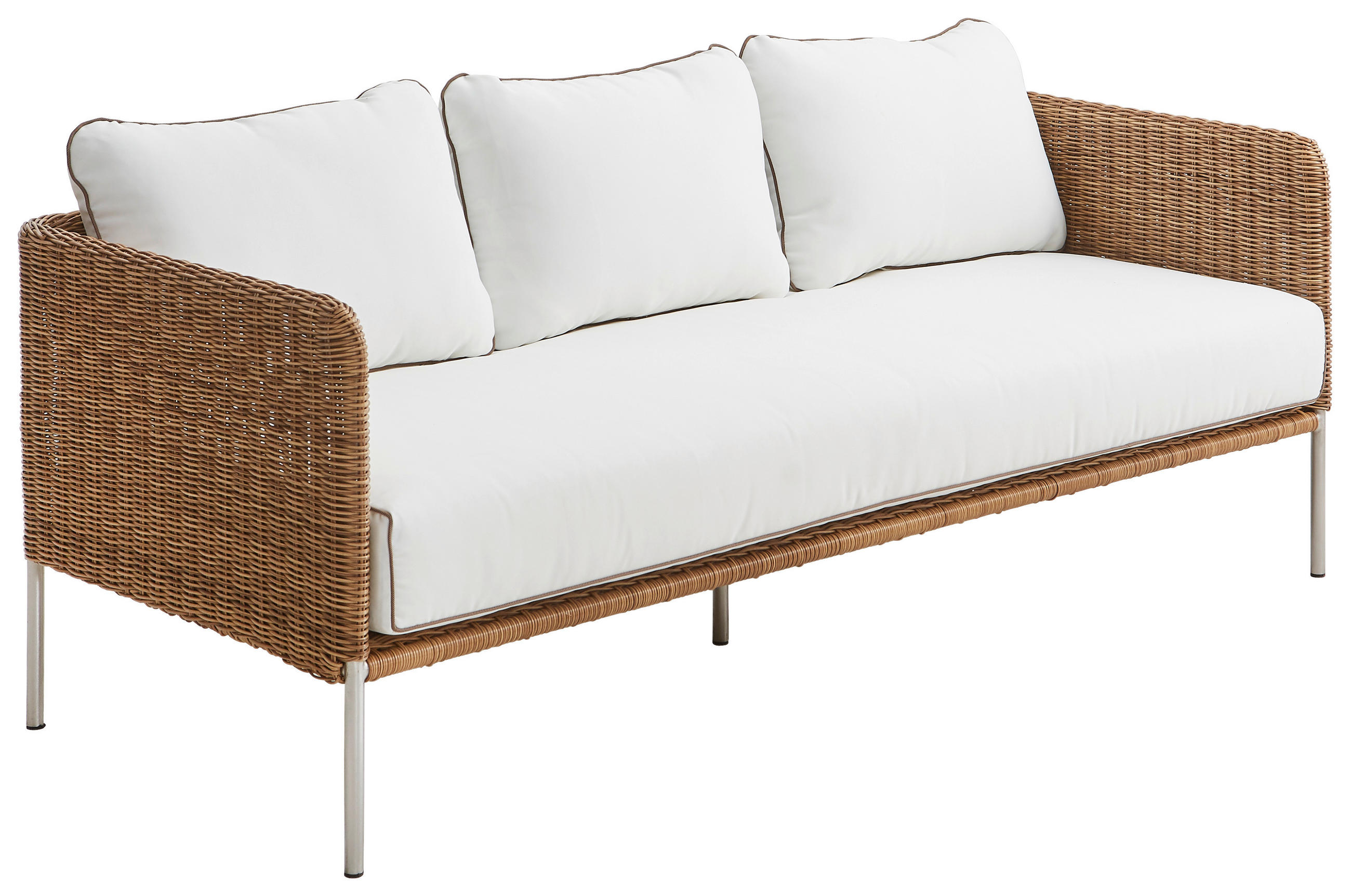 LOUNGESOFA 183/65/75 cm Edelstahl - Edelstahlfarben/Weiß, Natur, Kunststoff/Textil (183/65/75cm) - Amatio