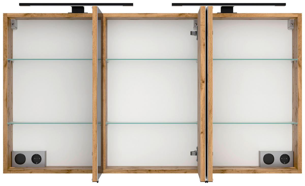 SPIEGELSCHRANK 120/64/20 cm  - Eiche Wotan/Schwarz, MODERN, Glas/Holzwerkstoff (120/64/20cm) - Held