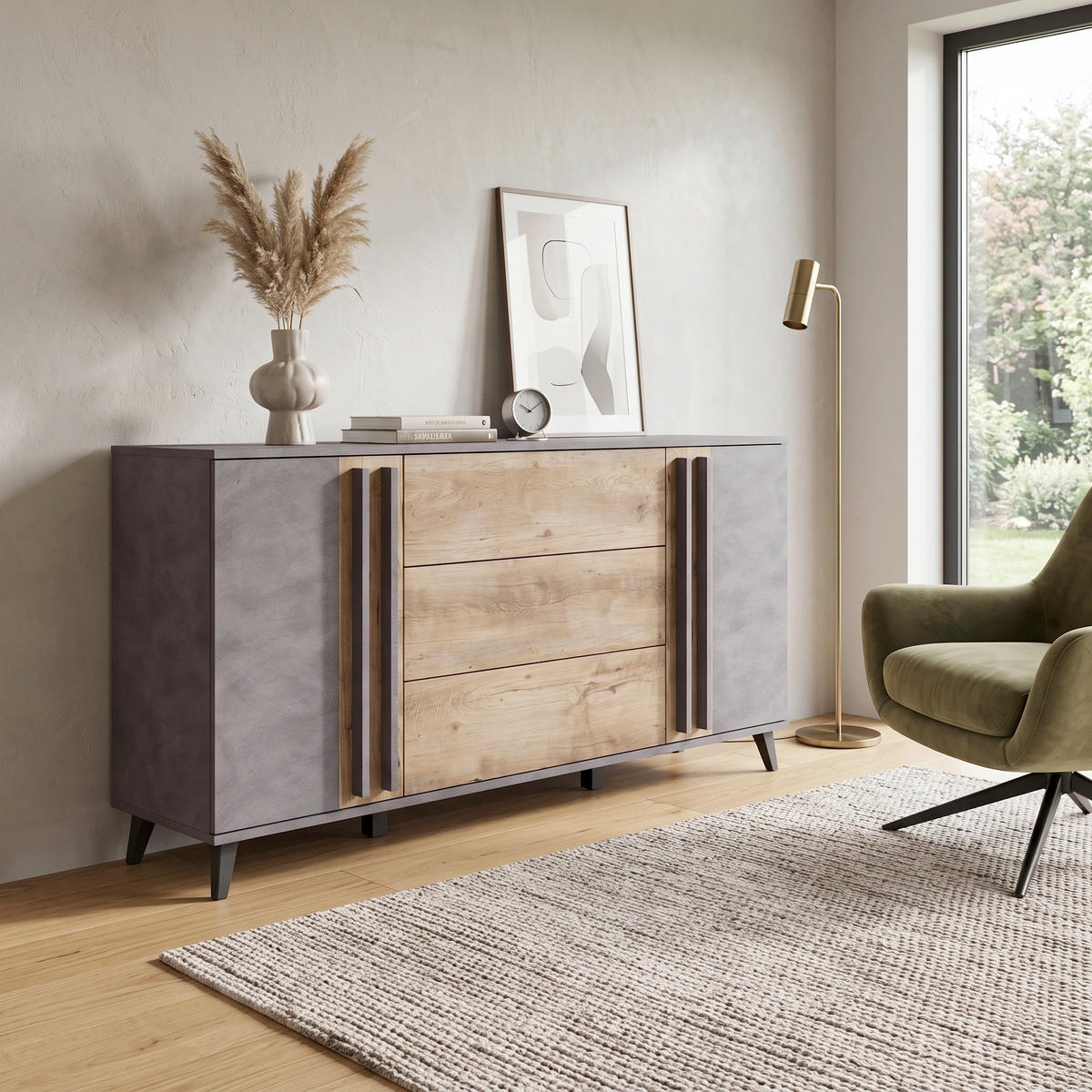 SIDEBOARD Helsinki 150/77,8/39,5 cm 3 Schublade(n)  - Kastanienfarben/Anthrazit, Trend, Holzwerkstoff/Kunststoff (150/77,8/39,5cm) - P & B