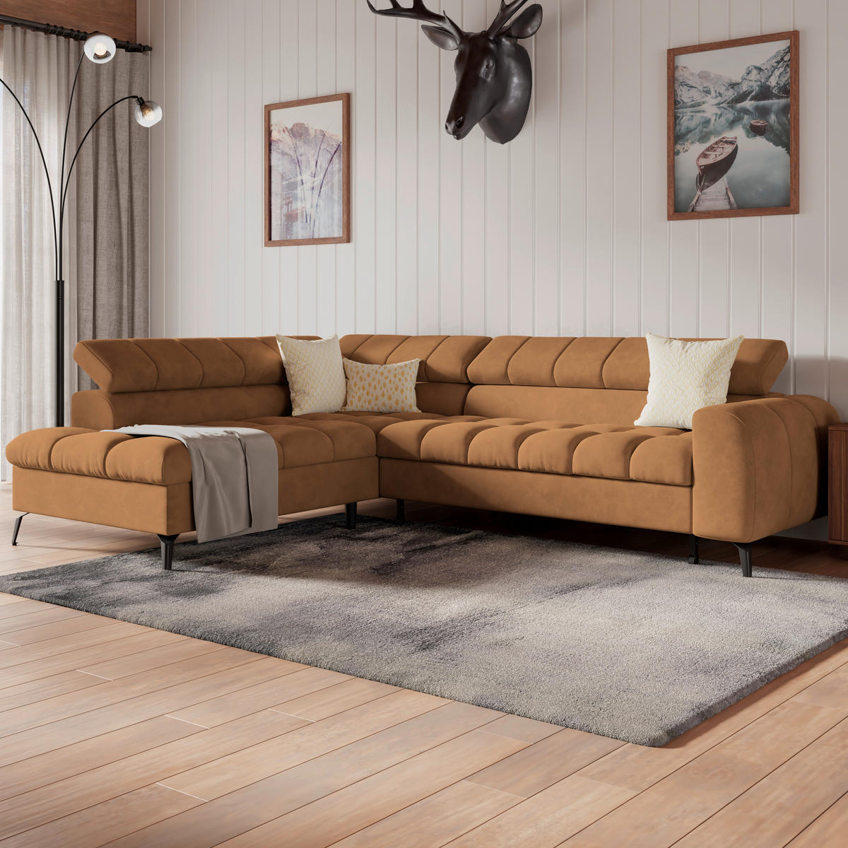 ECKSOFA in Braun  - Schwarz/Braun, Trend, Kunststoff/Textil (203/261cm) - Livetastic