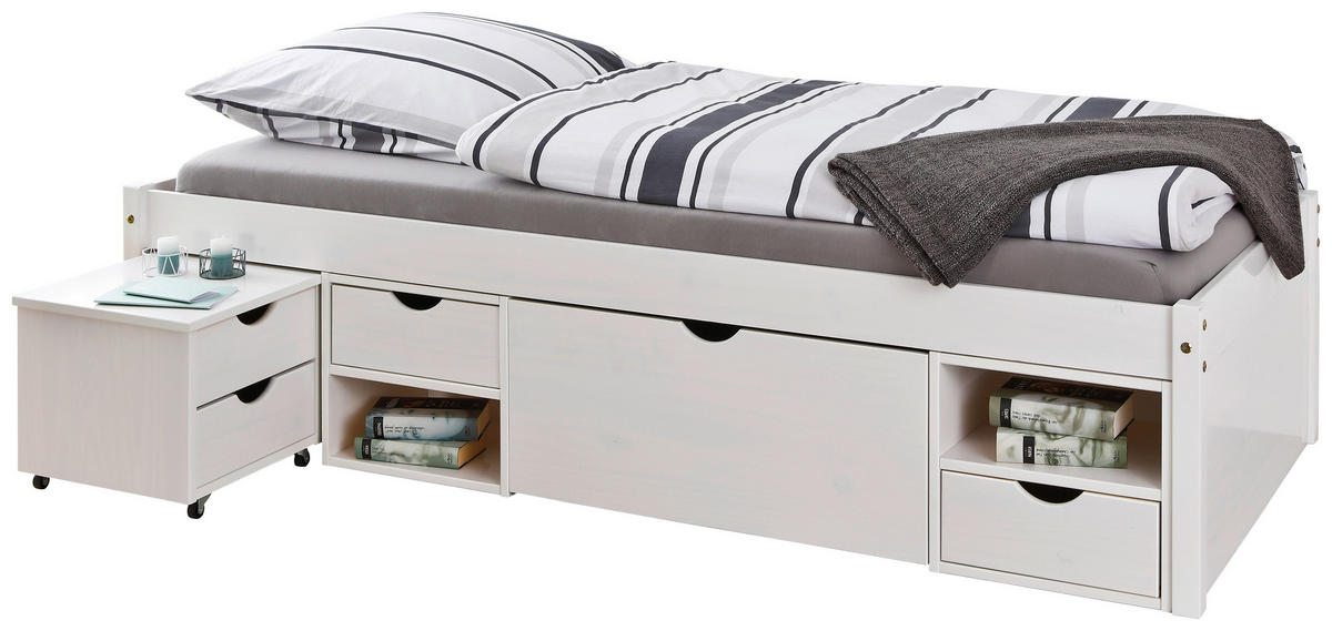 STAURAUMBETT 90/200 cm  in Weiß  - Naturfarben/Weiß, Basics, Holz (90/200cm) - MID.YOU