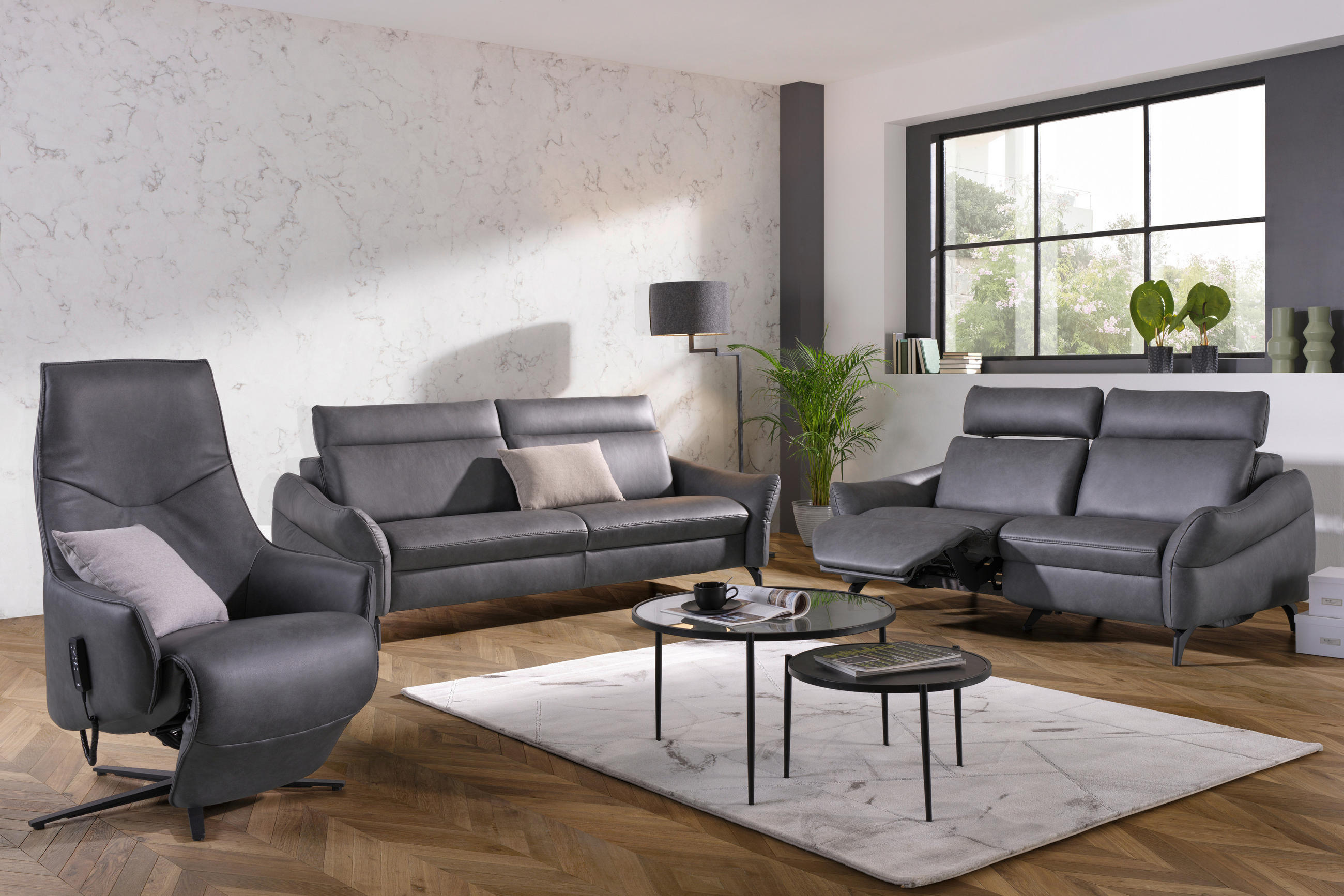 2-SITZER-SOFA in Echtleder Anthrazit  - Anthrazit, Design, Leder/Metall (186/92/97cm) - Himolla Komfortklass