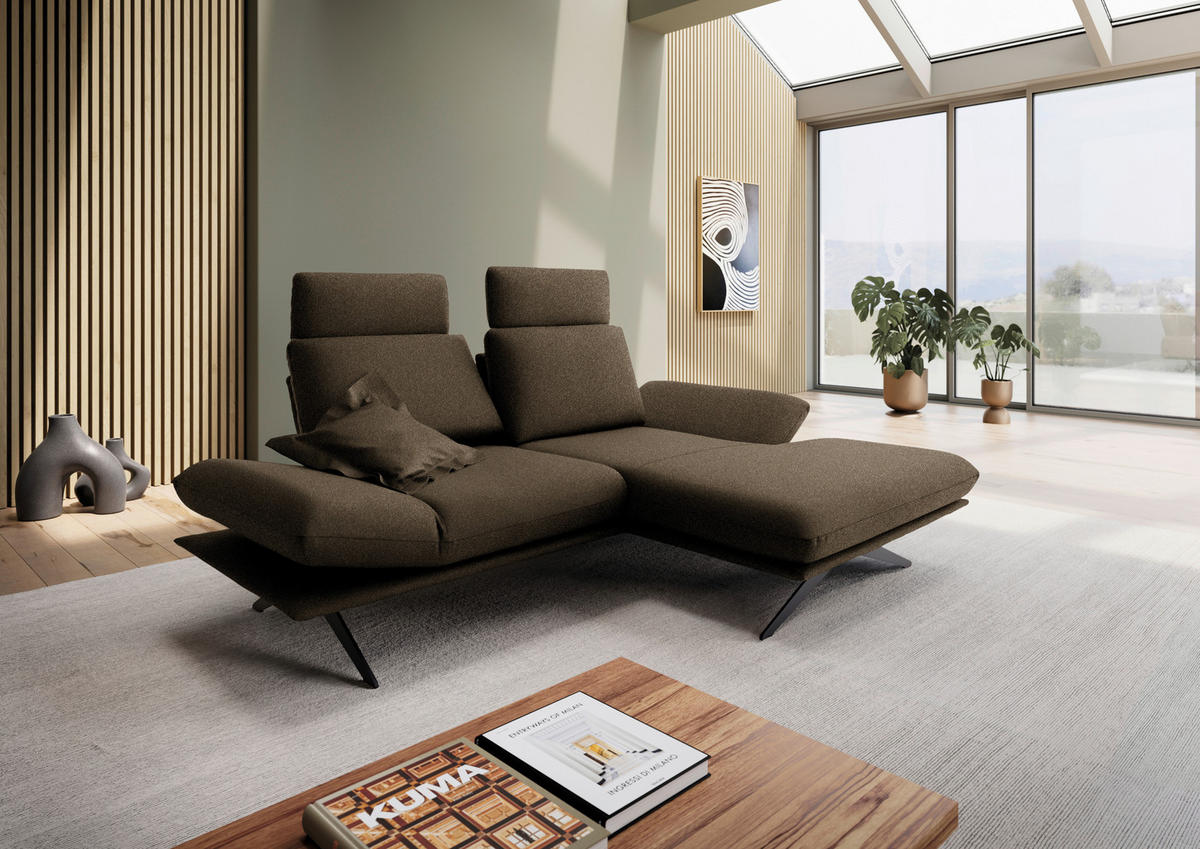 ECKSOFA Flachgewebe Dunkelbraun  - Dunkelbraun/Schwarz, Design, Textil/Metall (234/155cm) - Dieter Knoll