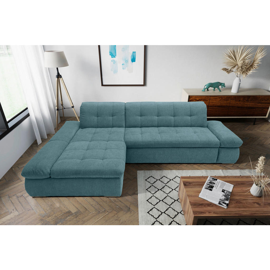 Thumbnail - Mid.you Ecksofa, Petrol, Textil, Uni, 3-Sitzer, L-Form, 300x172 cm, Made in EU, FSC Mix, Schlafen auf Sitzhöhe, Wohnzimm...