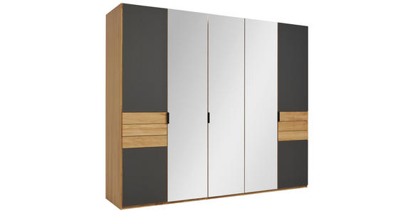 DREHTÜRENSCHRANK 252/214/62 cm,  in Anthrazit, Eichefarben, 5-türig  - Eichefarben/Anthrazit, Natur, Glas/Holz (252/214/62cm) - Valnatura