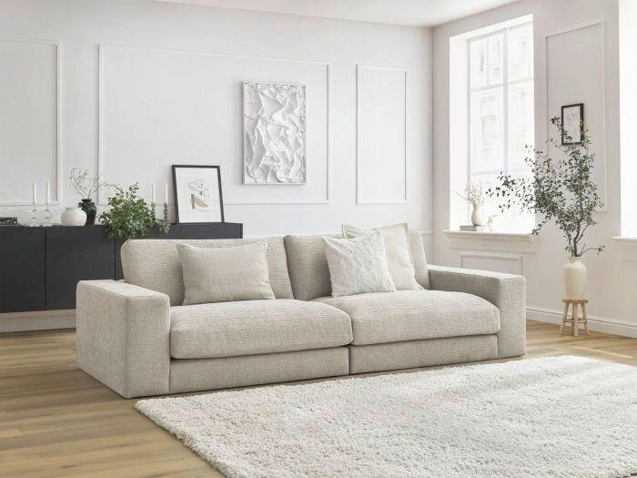 3-SITZER-SOFA LEONARD Struktur Beige  - Beige/Schwarz, MODERN, Kunststoff/Textil (234/109/77cm)