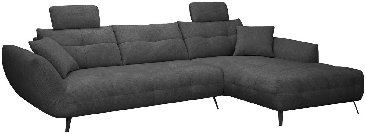 ECKSOFA Anthrazit Chenille Armlehnenkissen, Rücken echt, Sitztiefenverstellung  - Anthrazit/Schwarz, KONVENTIONELL, Textil/Metall (313/215cm) - Hom`in