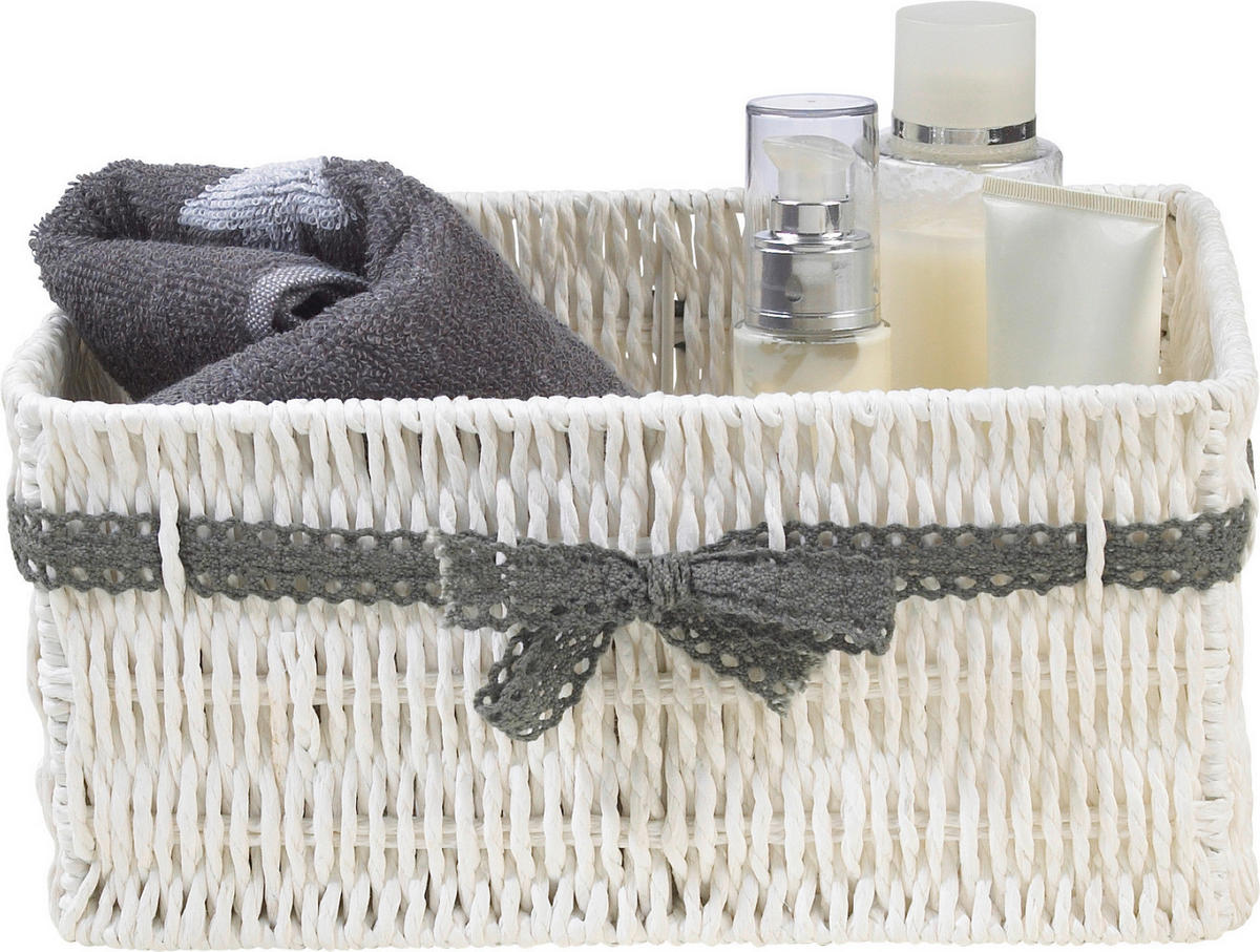 KOŠ DO REGÁLU, šedá, bílá - šedá/bílá, Basics, papír (19/13/8cm) - Landscape