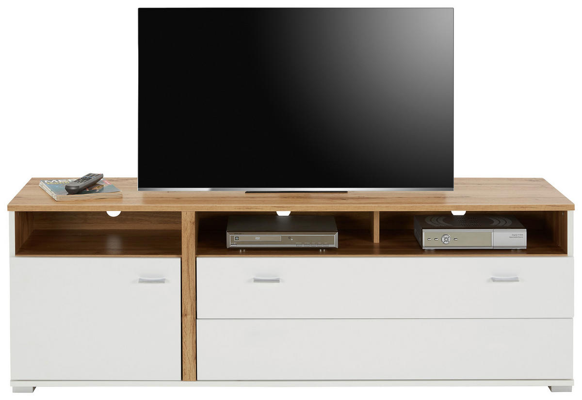 TV KOMODA bela, boja hrasta  - boja hroma/boja hrasta, Moderno, metal/pločasti materijal (160/54/46cm) - Hom`in