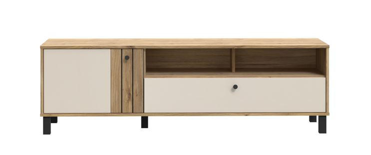 TV-ELEMENT barve hrasta, peščene barve - črna/barve hrasta, Basics, kovina/leseni material (158,1/48,6/42cm) - Hom`in