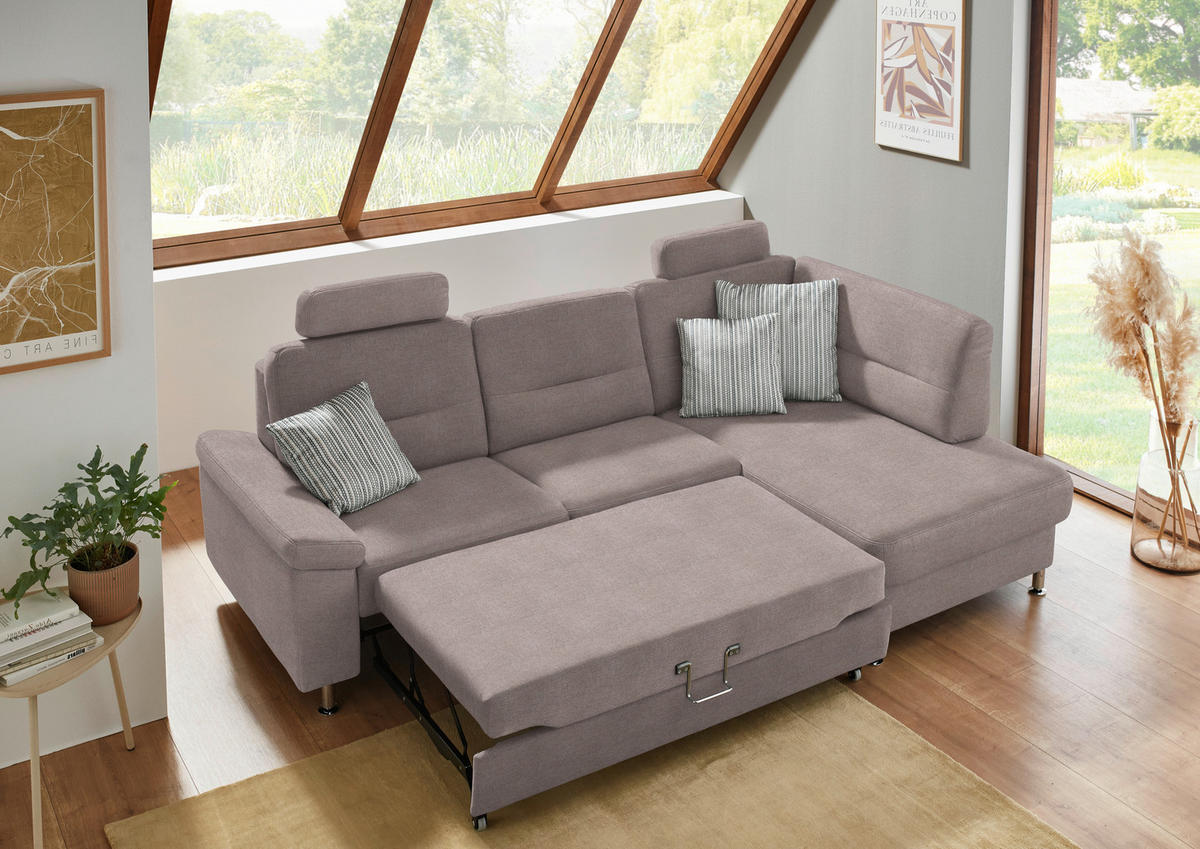ECKSOFA  in Flachgewebe Altrosa  244/160 cm  - Alufarben/Altrosa, KONVENTIONELL, Textil/Metall (244/160cm) - Beldomo Comfort